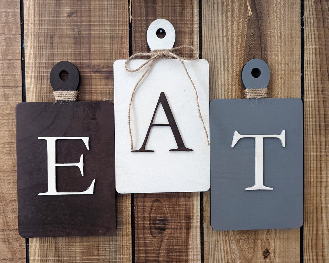 Painted Farmhouse EAT Wall Decor Cutting Board Shaped EAT Wall Hanging, Farmhouse Eat Sign