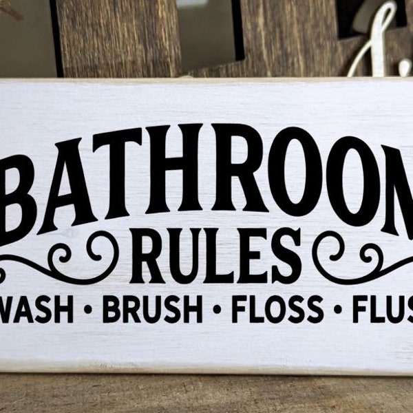 Mini Bathroom Rules Wood Sign, Tiered Tray Bath Sign, Bathroom Tier Tray Decor, Farmhouse Decor, Rustic Decor, Bathroom Decor, Small Sign