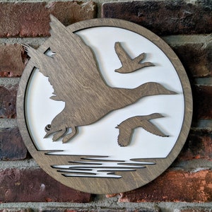 Wooden Round Flying Ducks Wall Decor, Multiple Layer Laser Cut Wood, Farmhouse Wall Decor, Farmhouse Wood Sign, Duck Sign,