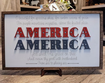 America The Beautiful Lyrics Wood Wall Decor, Laser Cut Handpainted, Patriotic Wall Decor, America Wall Decor, America USA Sign