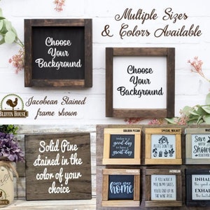 May include: A collection of wooden signs with various sayings and designs. The signs are available in multiple sizes and colors, including Jacobean stained, Golden Pecan, Special Walnut, Washed Grey, Provincial, and Antique Black. The signs are made of solid pine and stained in the color of your choice. The signs feature sayings such as "Today is a good day to have a great day", "Let's stay home", "Save Water Shower Fool Yourself", "Please don't die", "If you walk a mile in my shoes, you'll end up in the wine aisle", and "Inhale the good shit, exhale the bullshit".