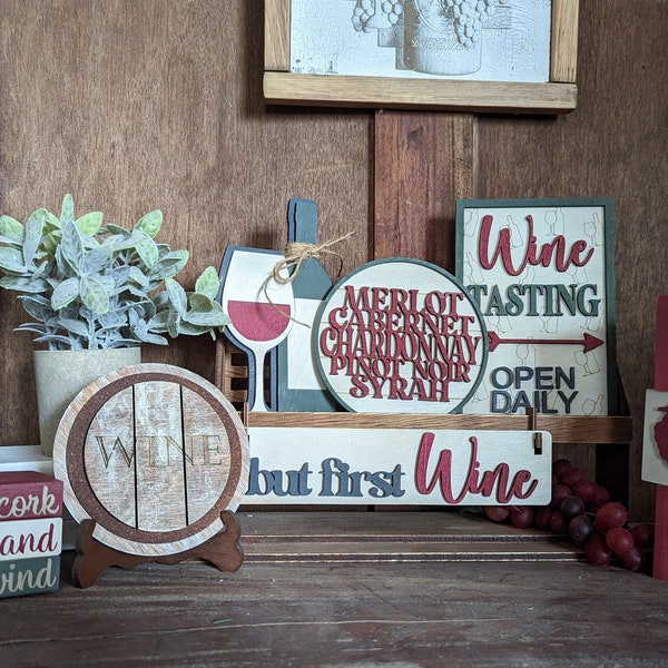 Wine Tier Tray Bundle, Wine Themed Mini Decor, Wine Lover Shelf Sitter Decor, Wine 3 Tray Set, Mini Wine Decor, Gifts For Her, Gift for Mom