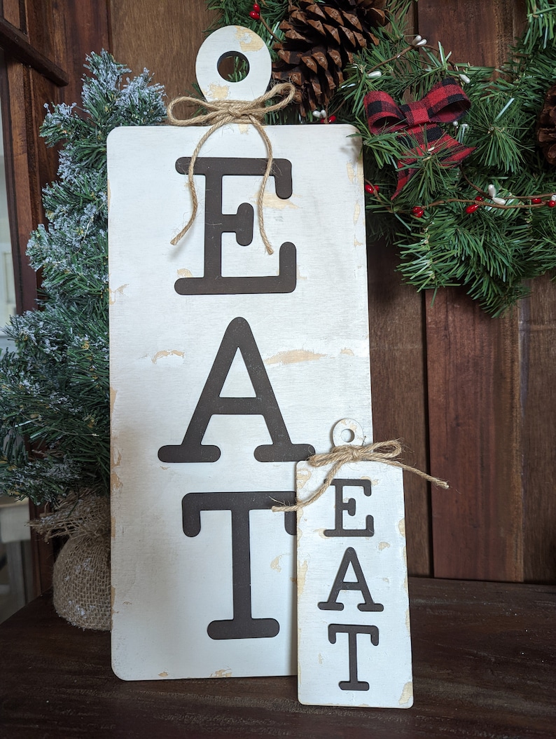 Vertical EAT Wall Decor Rustic Chipped Paint Cutting Board Etsy