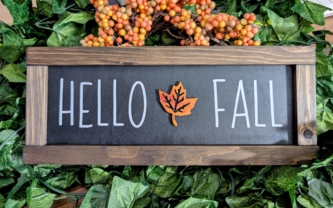 Hello Fall Wood Sign: Rustic Farmhouse Leaf Decor - Etsy