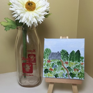 Country garden, mini 3x3 painting, original acrylic painting image 1