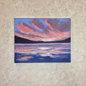 Puesta del sol, pintura acrílica original de 11x14