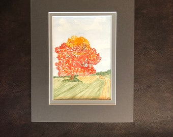 Watercolor of fall tree  5x7   Painting ONLY