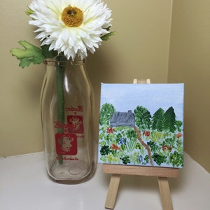 Country garden, mini 3x3 painting, original acrylic painting image 2