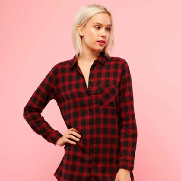 Red and Black Plaid Flannel Top