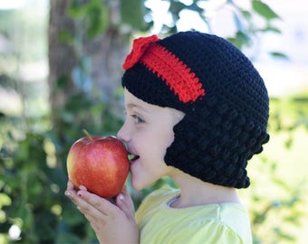 Snow White hat, yarn wig hat, Halloween hat, princess hat, dress up hat