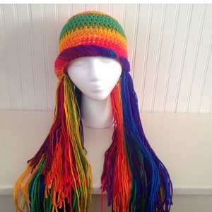 Rainbow yarn wig, dress up hat, halloween hat, yarn wig, crochet rainbow hat, pride hat, rainbow hair