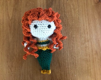 Sirena Merida all'uncinetto, principessa all'uncinetto, bambola sirena, Merida amigurumi, bambola coraggiosa