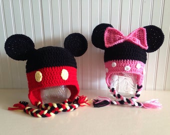 Mickey or Minnie Mouse hats, crochet hat, Disney hat, halloween hat