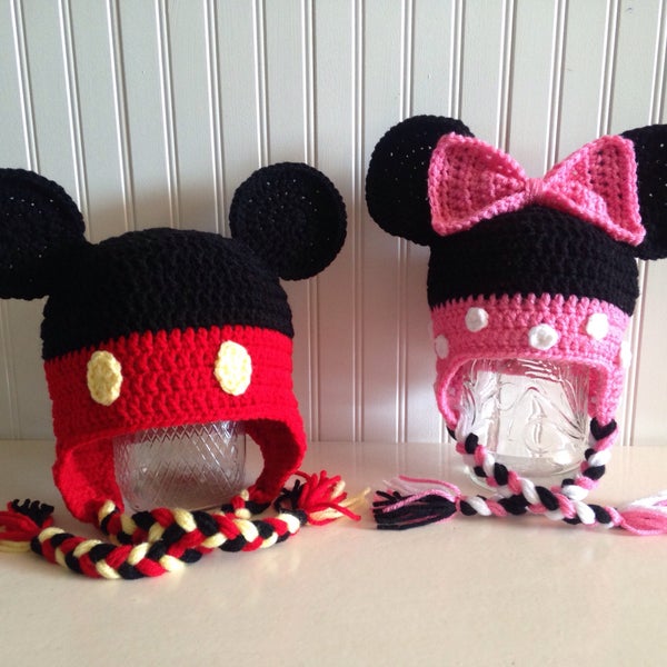 Mickey or Minnie Mouse hats, crochet hat, Disney hat, halloween hat