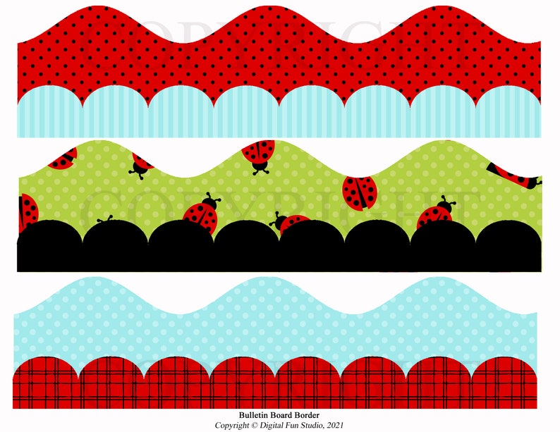 Bulletin Board Borders, Ladybugs, DIGITAL for Teachers, School, Day