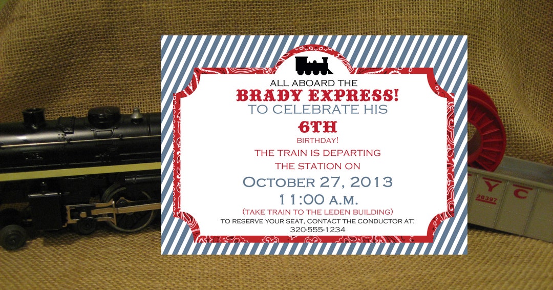 Steam Engine Train Birthday Party Invitation DIY Digital Etsy