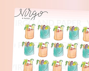 Track your Grocery Shopping with these Hand drawn Grocery Bag Planner Stickers - Grocery Shopping, Grocery bag planner stickers
