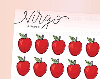 Mini Red Apple Planner Stickers - Hand Drawn Apple Stickers - School, Teacher Planner Stickers - Matte or Glossy Stickers MAP