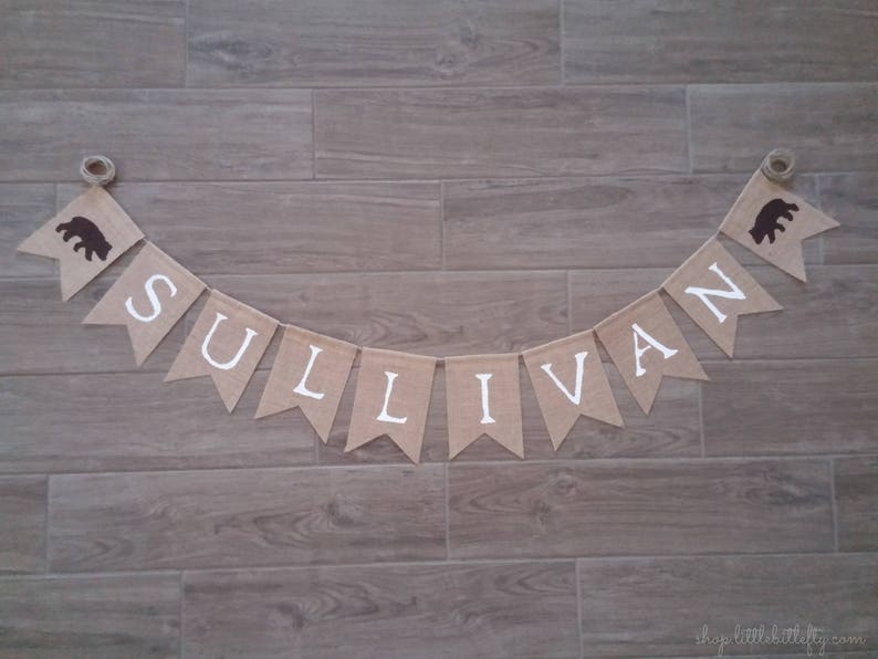 Burlap Banner Bunting Custom Personalized Name Banner Woodland First Birthday Woodland Nursery Woodland Banner Woodland Shower Decor