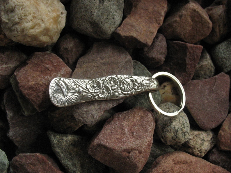 Art Nouveu Floral Old Pattern Silverware Spoon Key Chain KC28 Western Skies Silver