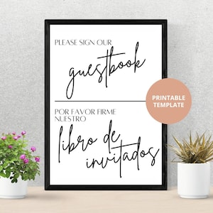 Bilingual Wedding Guestbook Sign - English & Spanish Printable Guest Book Sign Libro de Invitados