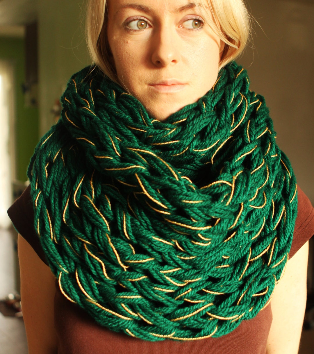 Hand Knitted Thick Infinity Scarf Soft Warm Cozy Cowl Giant Scarf Super ...