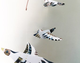 Unique handpainted paper bird mobile decoration
