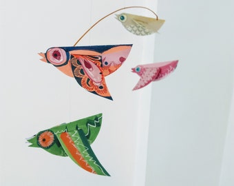 Colourful Paper Birds Mobile