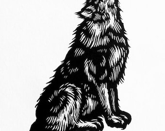 Woodcut wolf | Etsy
