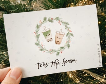 Teas the season postcard | boba christmas postcard | bubble tea christmas card