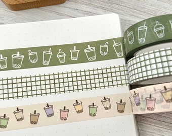 Boba Washi Tape | Bubble Tea Washi Tape 10m | matcha pastel grid tape