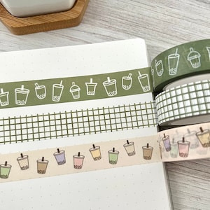 Boba Washi Tape | Bubble Tea Washi Tape 10m | matcha pastel grid tape