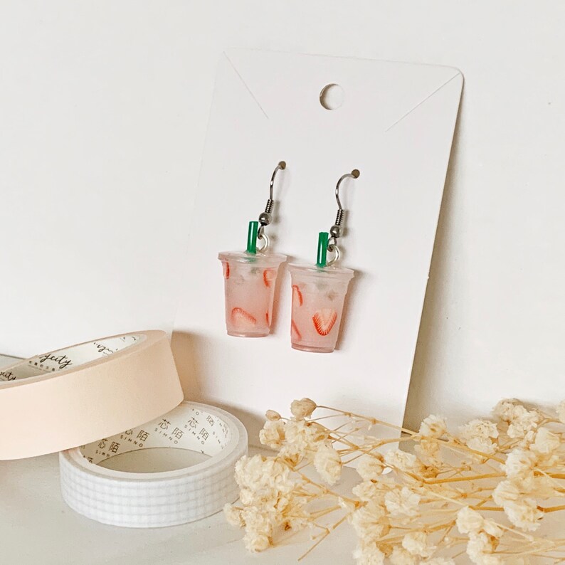 Iced Coffee Earrings Pink Drink Earrings Macchiato Etsy