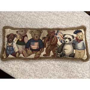 Vintage Dakotah Needlepoint Teddy Bear Long Rectangular Throw Pillow 32" X 13"