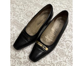 セントジョン レディース ブラック レザー パテント スクエアトゥ パンプス ヒール サイズ 7.5 欠陥あり