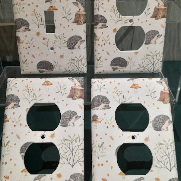 Set of Hedgehog light switchplate/outlet covers, Woodland switch plate covers, baby animal Nursery wall plates, Hedgehog bird outlet covers