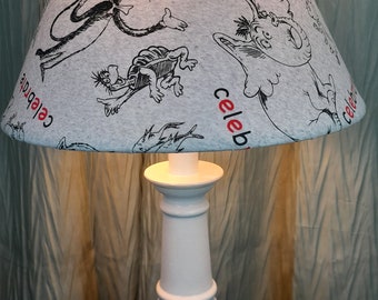 Dr. Seuss accent lamp, Cat in the Hat/Horton the Elephant child's lamp, Gray and red Dr Seuss lamp, boy girl lamp, Celebrate Dr Seuss