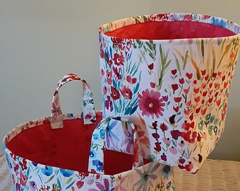 Set of spring flowers fabric storage baskets, floral storage baskets, Nursery storage/ organization baskets, baby girl gift, floral nursery