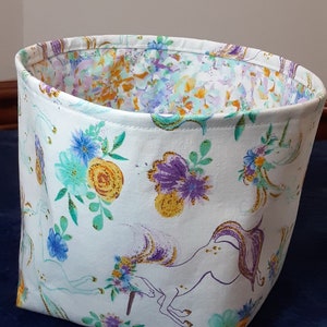 Your choice: Set of unicorn fabric storage baskets and/or unicorn switchplates, unicorn nursery organization, woodland storage baskets image 3