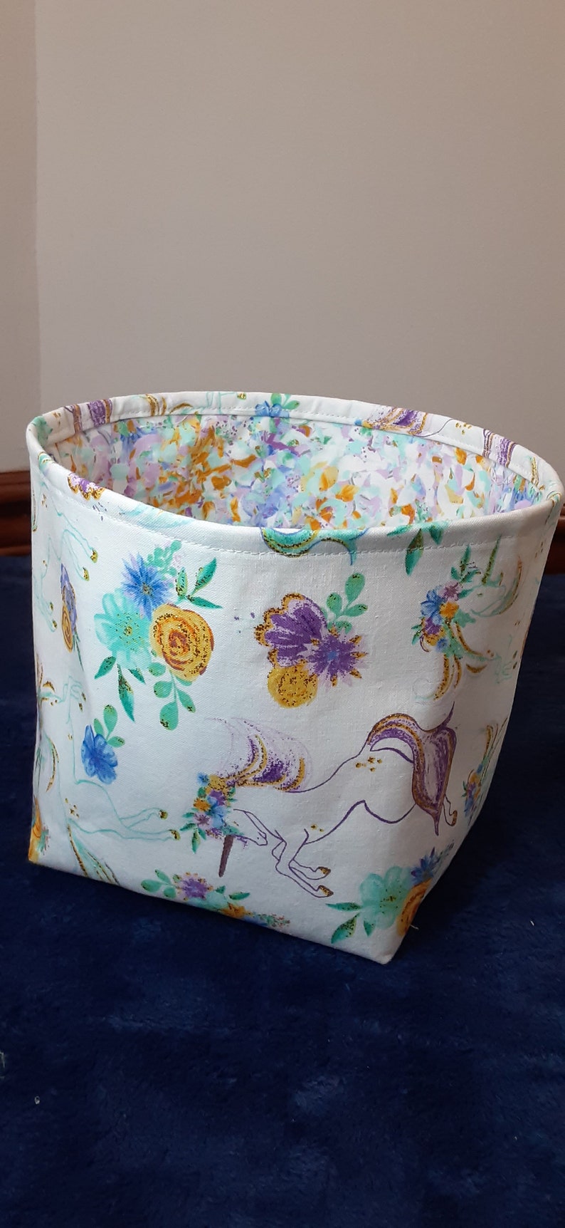 Your choice: Set of unicorn fabric storage baskets and/or unicorn switchplates, unicorn nursery organization, woodland storage baskets image 3