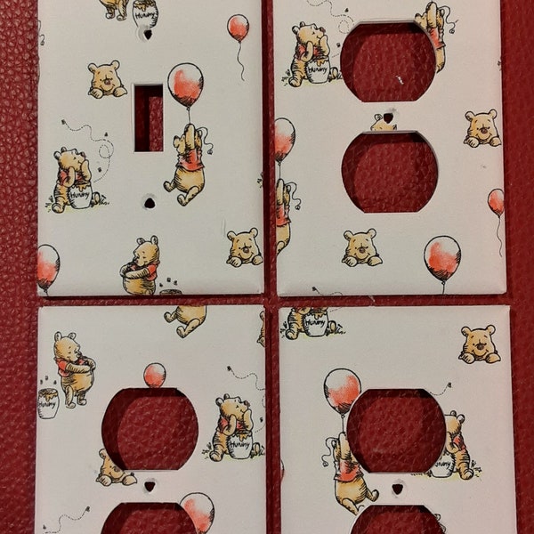 Set of Winnie the Pooh light switchplate outlet covers, Pooh Nursery wall plates, Pooh balloon switchplate/outlet covers, baby boy girl gift