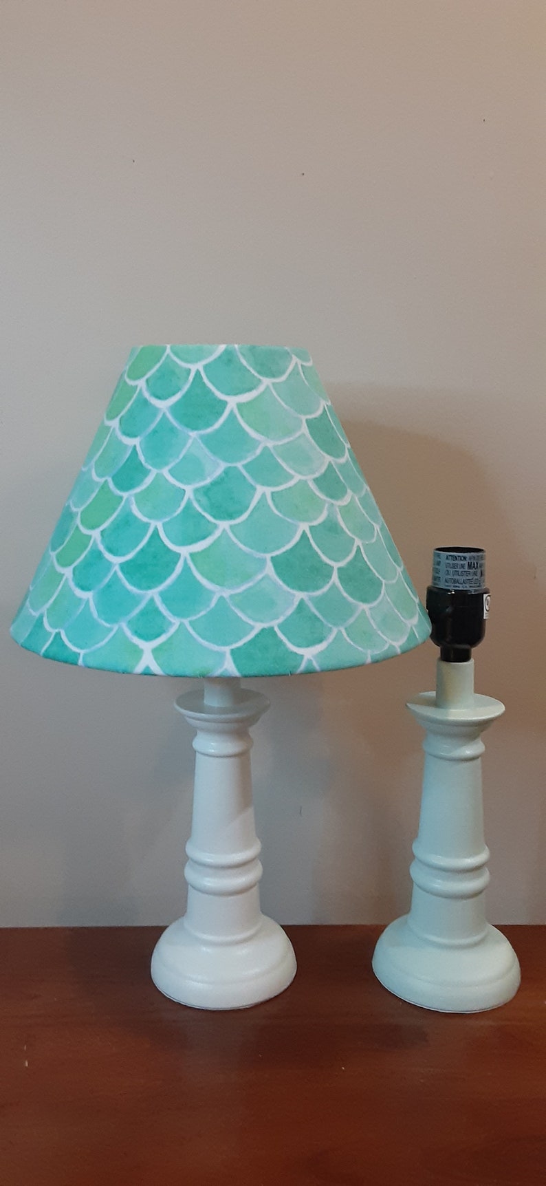 Mermaid accent Nursery lamp, mermaid scales teal turquoise accent lamp, nautical Nursery lamp, Beach House Seashore accent table lamp image 4