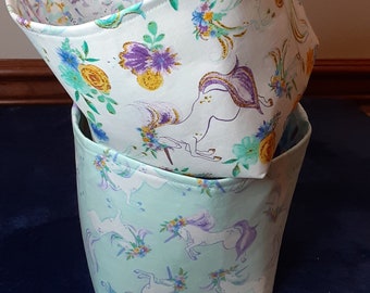 Your choice: Set of unicorn fabric storage baskets and/or unicorn switchplates, unicorn nursery organization, woodland storage baskets