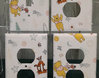 Set of Winnie the Pooh switch plates, Pooh Nursery wall plates outlet covers, Pooh Tigger Piglet wall plate covers, Nursery wall decor