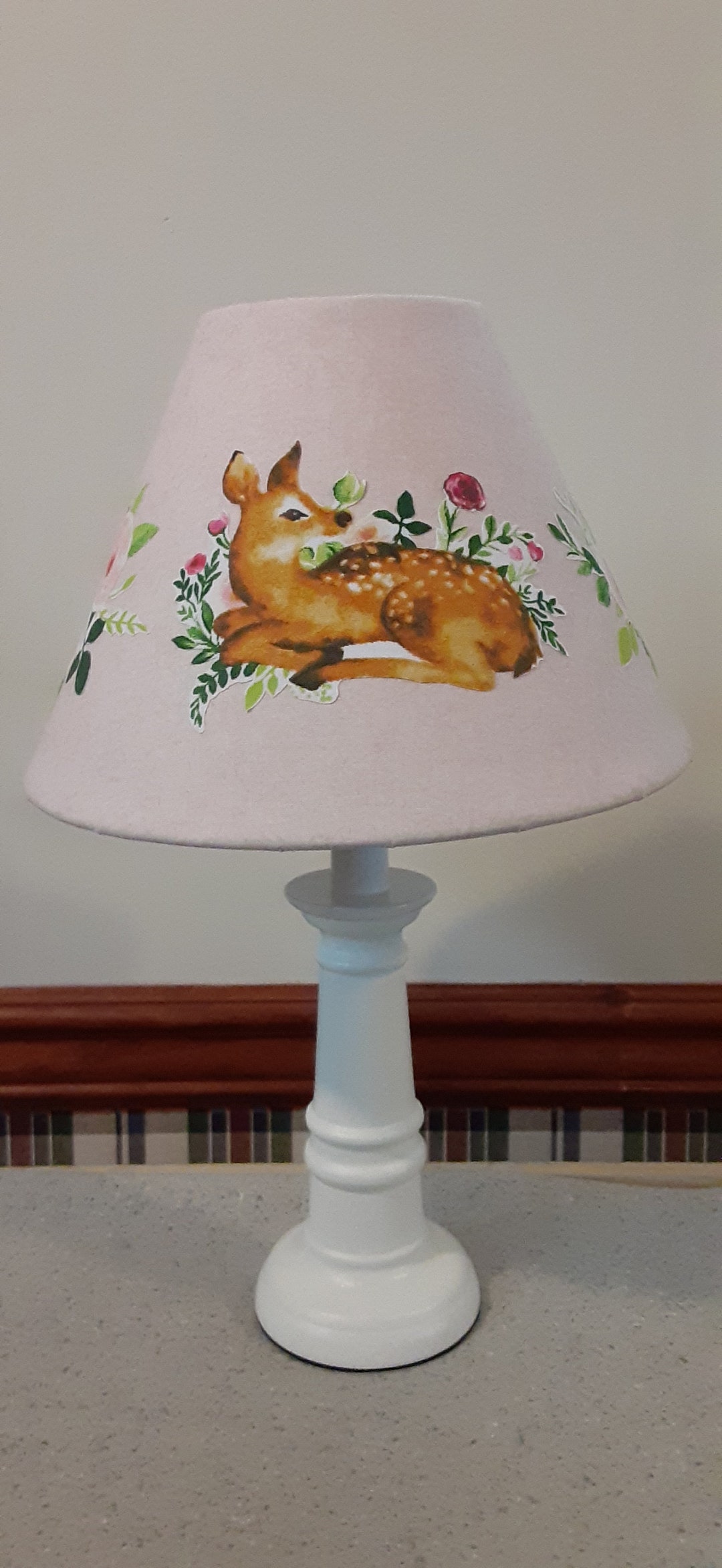Deer Nursery / Accent Lamp, Woodland Baby Lamp, Girl Deer Floral Accent