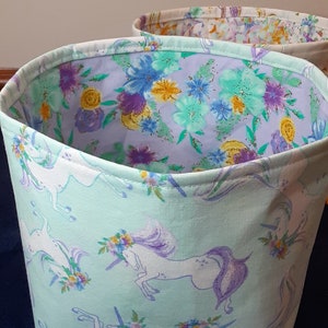 Your choice: Set of unicorn fabric storage baskets and/or unicorn switchplates, unicorn nursery organization, woodland storage baskets image 4