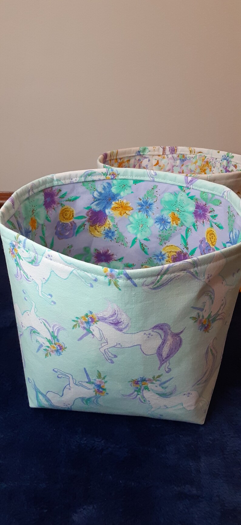 Your choice: Set of unicorn fabric storage baskets and/or unicorn switchplates, unicorn nursery organization, woodland storage baskets image 4