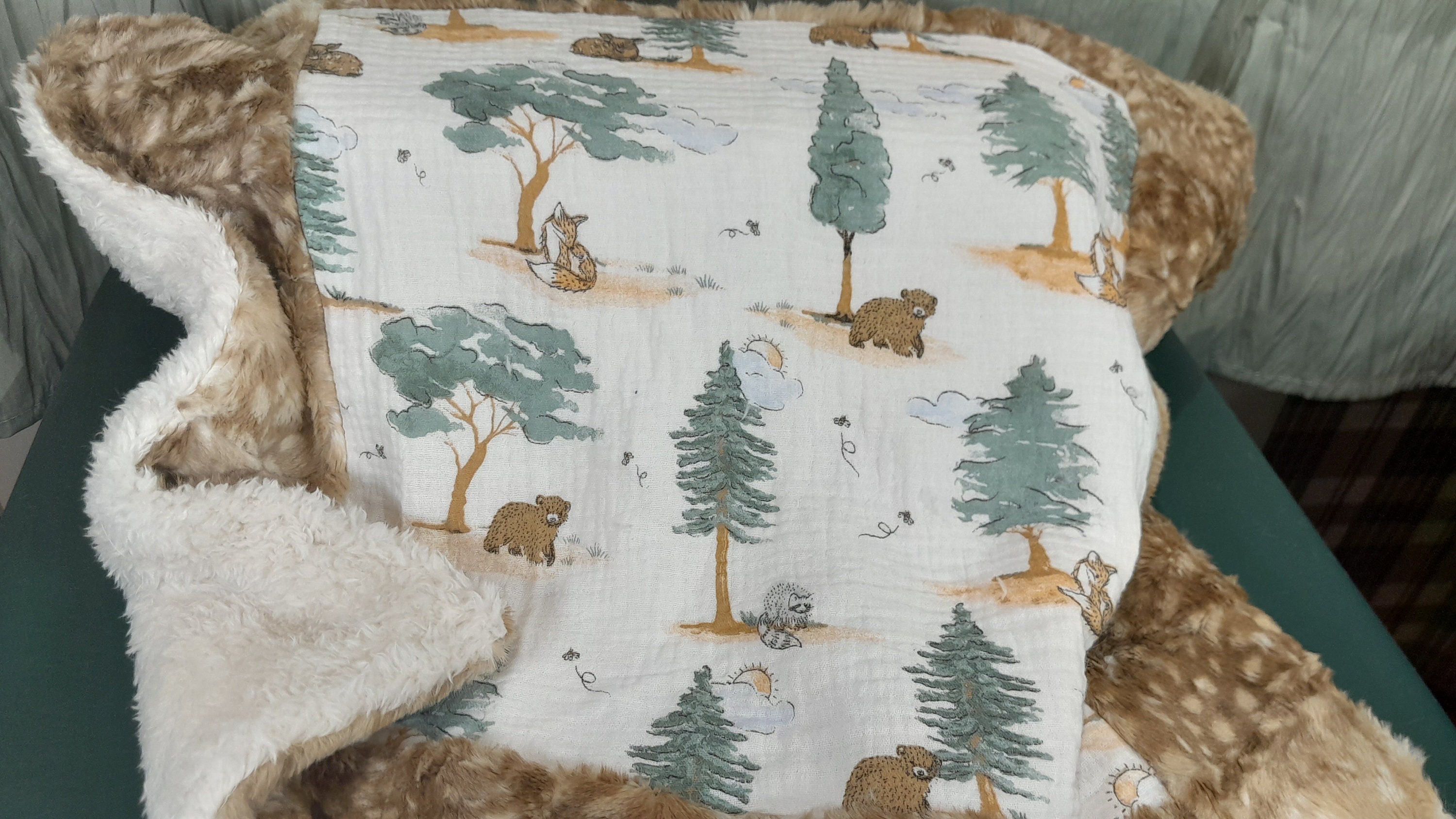 Woodland Lovey Blanket, Woodland Security Blanket, Raccoon Bear Fox Security/car