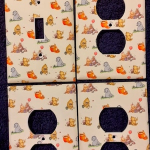 Set of Winnie the Pooh switch plates, Pooh Nursery Outlet Covers, Pooh Eeyore switch plate outlet covers, baby gift, nursery wall decor