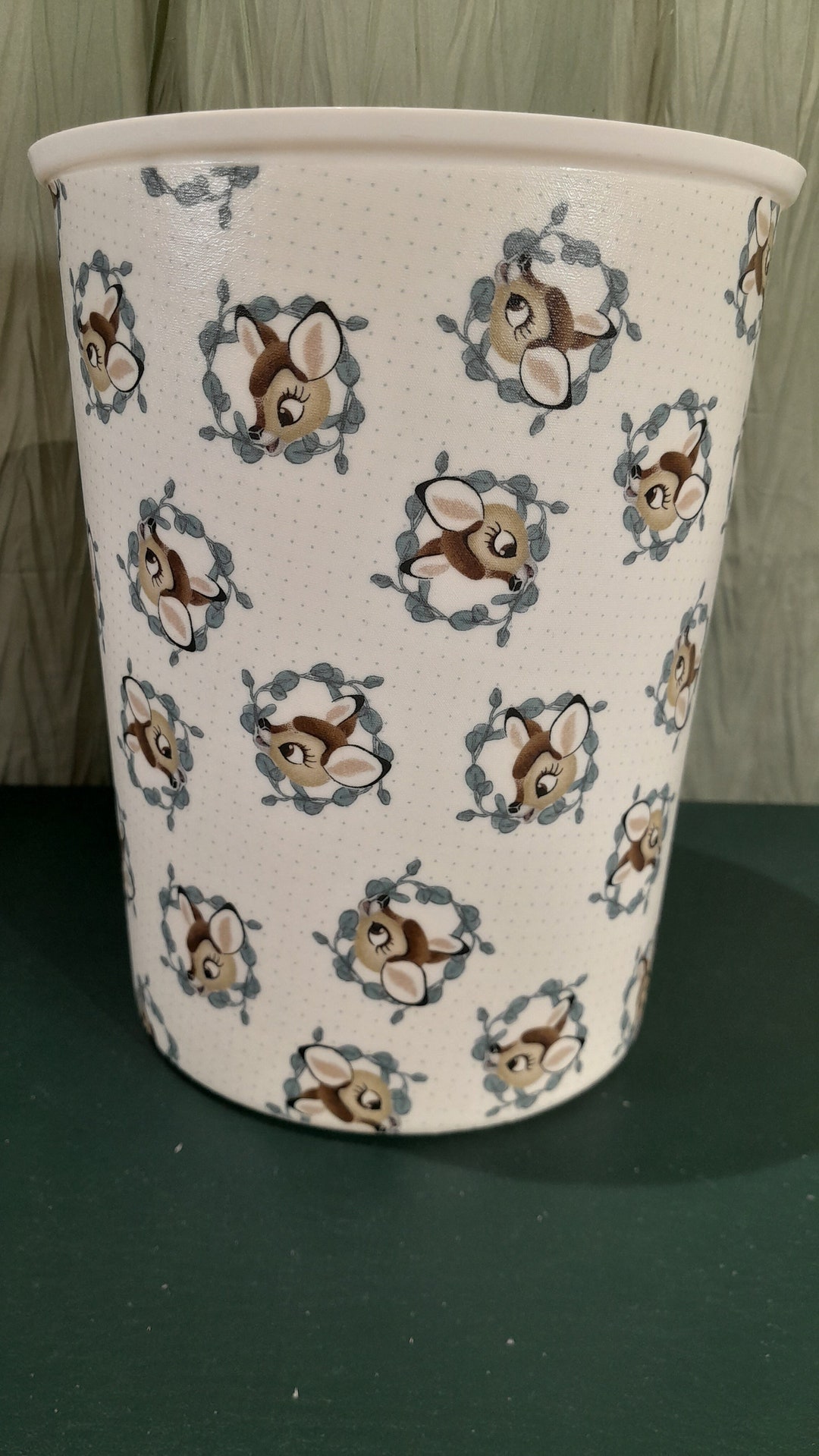 Bambi Nursery Trash Can Waste Basket, Woodland Waste Basket, Turquoise Baby Deer Waste Basket